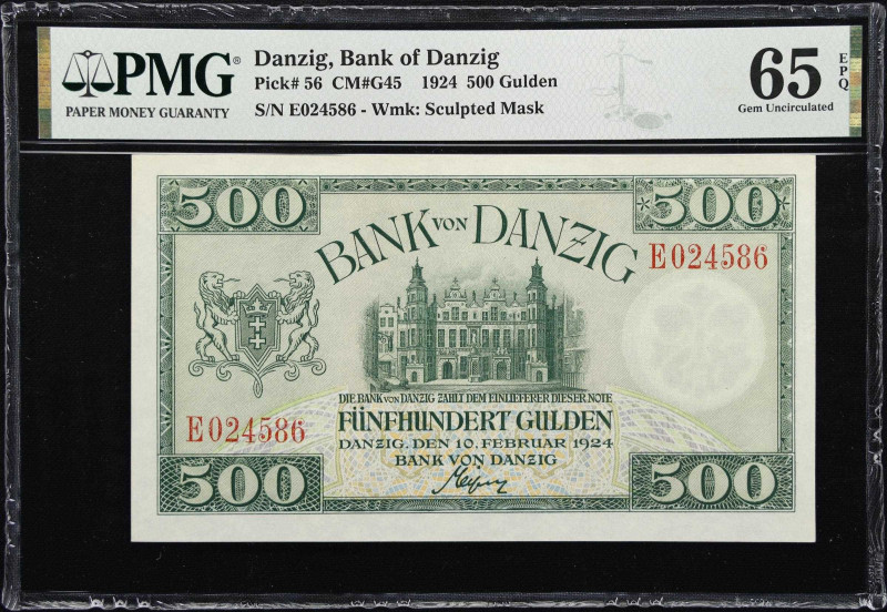 DANZIG. Bank von Danzig. 500 Gulden, 1924. P-56. PMG Gem Uncirculated 65 EPQ.
C...