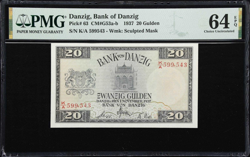 DANZIG. Bank von Danzig. 20 Gulden, 1937. P-63. CM#G53a-b. PMG Choice Uncirculat...