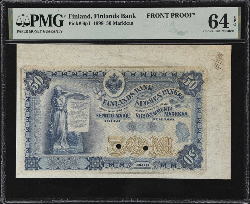 FINLAND. Finlands Bank. 50 Markkaa, 1898. P-6p1. Front Proof. PMG Choice Uncircu...