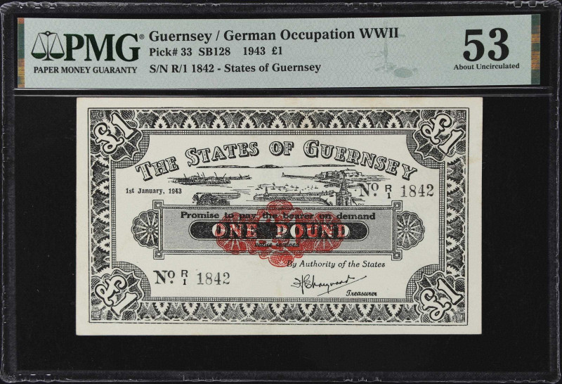 GUERNSEY. Treasurer of The States of Guernsey. 1 Pound, 1943. P-33. SB128. PMG A...