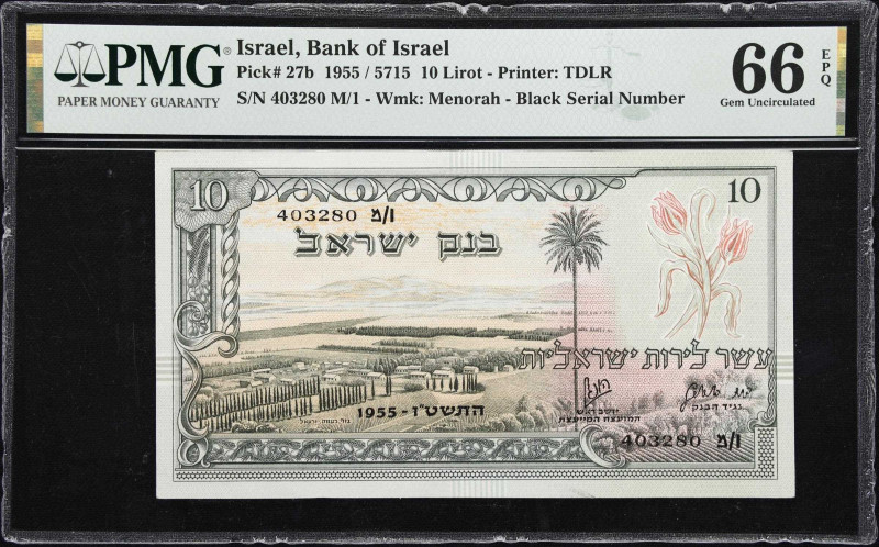 ISRAEL. Bank of Israel. 10 Lirot, 1955. P-27b. PMG Gem Uncirculated 66 EPQ.
Pri...