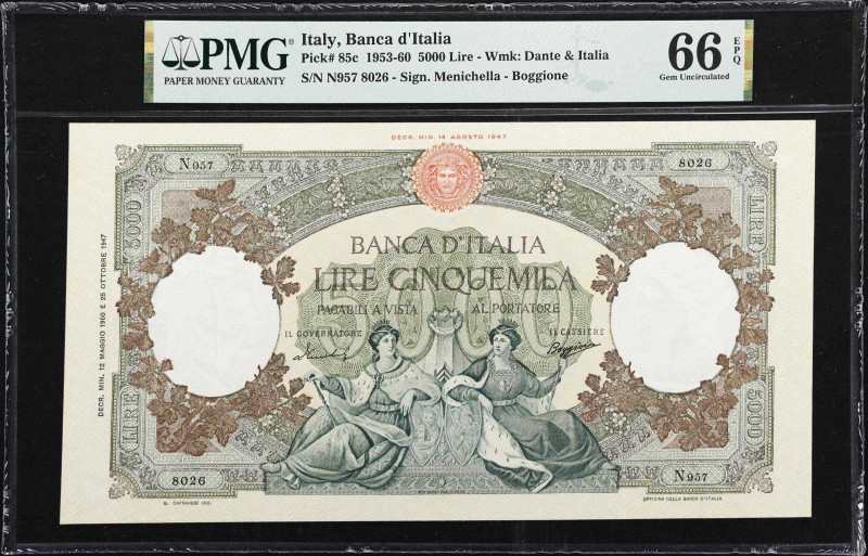 ITALY. Banca d'Italia. 5000 Lire, 1960. P-85c. PMG Gem Uncirculated 66 EPQ.
Gem...