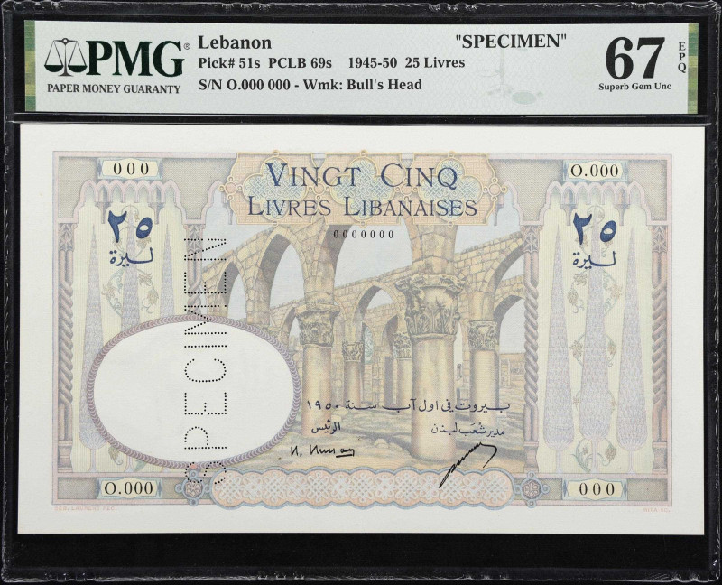 LEBANON. Banque de Syrie et du Liban. 25 Livres, 1950. P-51s. PCLB69s. Specimen....