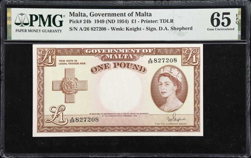 MALTA. Government of Malta. 1 Pound, 1949 (ND 1949). P-24b. PMG Gem Uncirculated...