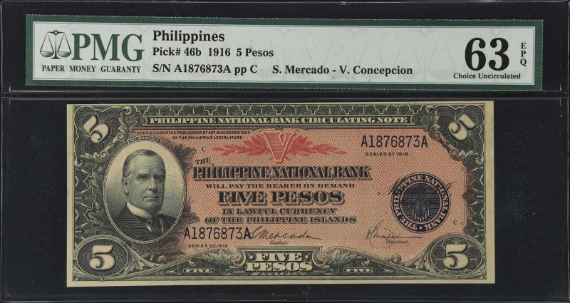 PHILIPPINES. Philippine Nationalbank. 5 Pesos, 1916. P-46b. PMG Choice Uncircula...