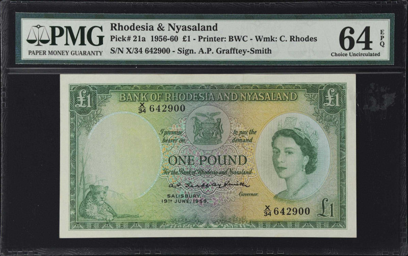 RHODESIA & NYASALAND. Bank of Rhodesia and Nyasaland. 1 Pound, 1956. P-21a. PMG ...