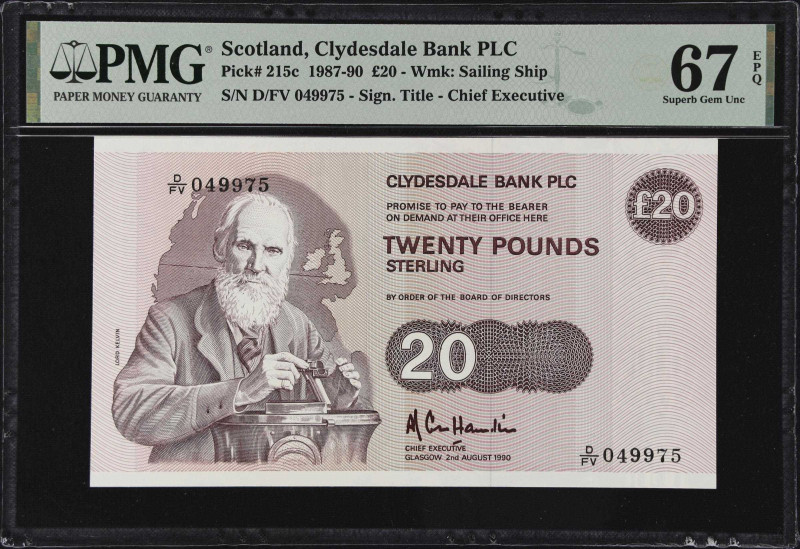 SCOTLAND. Clydesdale Bank PLC. 20 Pounds, 1990. P-215c. PMG Superb Gem Uncircula...