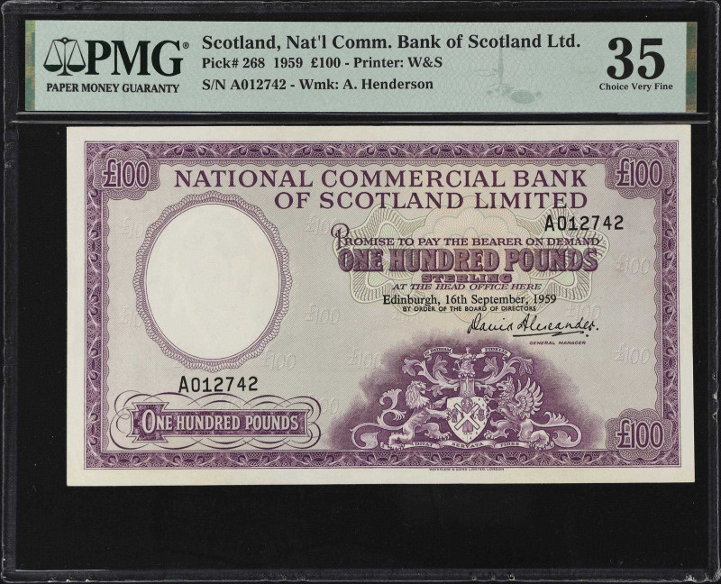 SCOTLAND. National Commercial Bank of Scotland Limited. 100 Pounds, 1959. P-268....