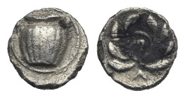 CALABRIA. Tarentum. Circa 450-380 BC. Hemiobol (Silver, 7.12 mm, 0.25 g). Vase (skyphos) with handle to right. Rev. Laurel wreath containing Π. Vlasto...