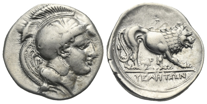 LUCANIA. Velia. Circa 340-334 BC. Stater (Silver, 23.31 mm, 7.46 g). Head of Ath...