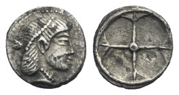 SICILY. Syracuse, Deinomenid Tyranny. Time of Hieron I, circa 478/5-475/0 BC. Obol (Silver, 8.71 mm, 0.34 g). Head of Arethusa to right, wearing pearl...