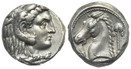 SICILY. Entella ? Siculo-Punic issue, circa 300-289 BC. Tetradrachm (Silver, 23.90 mm, 17.41 g). Head of Herakles to right, wearing lion skin headdres...