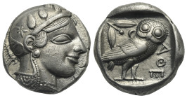 ATTICA. Athens. Circa 460-454 BC. Tetradrachm (Silver, 22.41 mm, 16.98 g) Late “transitional issue”. Head of Athena right, wearing crested Attic helme...
