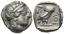 ATTICA. Athens. Circa 454-404 BC. Tetradrachm (Silver, 24.12 mm, 16.98 g). Head of Athena right, wearing crested Attic helmet decorated with palmette ...