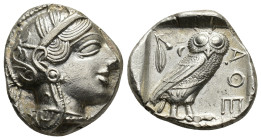 ATTICA. Athens. Circa 454-404 BC. Tetradrachm (Silver, 24.55 mm, 17.18 g). Head of Athena right, wearing crested Attic helmet, decorated with palmette...