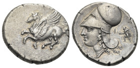 CORINTHIA. Corinth. Circa 345-307 BC. Stater (Silver, 21.00 mm, 8.51 g). Pegasos flying to left; below, Ϙ. Rev. Head of Athena to left, wearing Corint...
