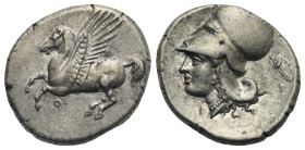 CORINTHIA. Corinth. Circa 345-307 BC. Stater (Silver, 21.00 mm, 8.52 g). Pegasos flying to left; below, Ϙ. Rev. Head of Athena to left, wearing Corint...