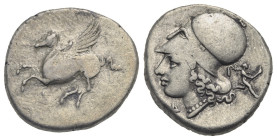 CORINTHIA. Corinth. Circa 345-307 BC. Stater (Silver, 20.55 mm, 8.53 g). Pegasos flying to left, below, Ϙ. Rev. Head of Athena to left, wearing Corint...