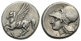 CORINTHIA. Corinth. Circa 345-307 BC. Stater (Silver, 19.89 mm, 8.56 g). Pegasos flying to left, below, Ϙ. Rev. Head of Athena to left, wearing Corint...