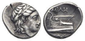 BITHYNIA. Kios. Circa 350-300 BC. Hemidrachm (Silver, 13.60 mm, 2.41 g) struck under the magistrate Miletos. Laureate head of Apollo right. Rev. MIΛΗ ...