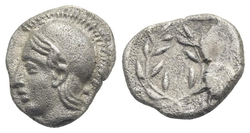 AEOLIS. Elaia. Circa 460-400 BC. Diobol (Silver, 9.58 mm, 1.23 g). Head of Athen...