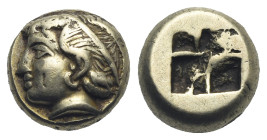 IONIA. Phokaia. Circa 387-326 BC. Hekte (Electrum, 9.84 mm, 2.51 g). Head of nymph to left, hair bound tightly to her head. Rev. Quadripartite incuse ...