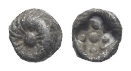 IONIA. Uncertain. Circa 530/25-500 BC. Tetartemorion (Silver, 4.36 mm, 0.10 g). Rosette with central pellet. Rev. Four pellets in corners of a square ...