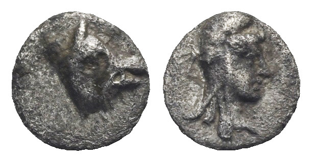 CARIA. Uncertain. Circa 400-340 BC. Hemiobol (Silver, 7.34 mm, 0.34 g). Head of ...