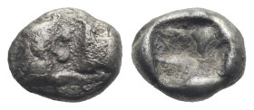 LYDIA. Kroisos and Persian Rulers, circa 561-546 BC. 1/12 Stater (Silver, 8.45 mm, 0.85 g). Sardes. Foreparts of lion right and bull left, face to fac...