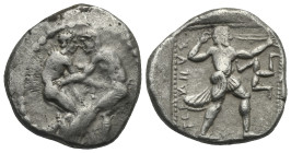 PAMPHYLIA. Aspendos. Circa 420-410 BC. Stater (Silver, 23.35 mm, 10.92 g). Two nude wrestlers grappling with each-other closely, face to face, crossed...