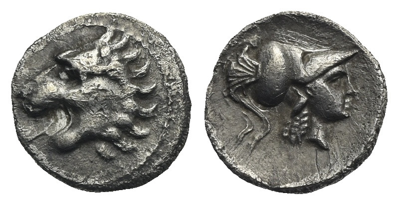 PAMPHYLIA. Side. Circa 370-360 BC. Obol (Silver, 10.82 mm, 0.56 g). Head of a li...
