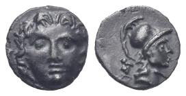 PISIDIA. Selge. Circa 350-300 BC. Obol (Silver, 9.94 mm, 0.95 g). Gorgoneion facing. Rev. Bust of Athena right wearing crested helmet, astragalos behi...
