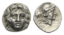 PISIDIA. Selge. Circa 350-300 BC. Obol (Silver, 9.42 mm, 0.77 g). Gorgoneion facing. Rev. Helmeted head of Athena right; astragalos behind. SNG France...