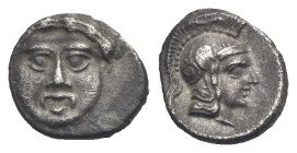PISIDIA. Selge. Circa 350-300 BC. Obol (Silver, 9.64 mm, 0.99 g). Gorgoneion Facing. Rev. Helmeted head of Athena right within incuse circle. SNG Fran...