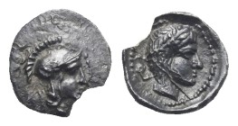 CILICIA. Holmoi. Circa 380-375 BC. Hemiobol (Silver, 7.74 mm, 0.29 g). Helmeted head of Athena right; border of dots. Rev. Diademed head of Apollo rig...