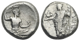 CILICIA. Issos. Tiribazos, satrap of Lydia, 386-380 BC. Stater (Silver, 19.62 mm, 10.26 g). [AMI] Facing half-length figure of Ahura-Mazda, head to ri...
