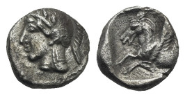 CILICIA. Kelenderis. Circa 440-420 BC. Obol (Silver, 9.01 mm, 0.84 g). Helmeted head of Athena to left. Rev. Forepart of Pegasos to left; all within i...