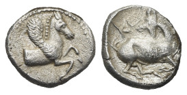 CILICIA. Kelenderis. Circa 425-400 BC. Obol (Silver, 9.86 mm, 0.76 g). Forepart of Pegasos to right, with a curved wing. Rev. ΚΕΛ Goat kneeling to rig...