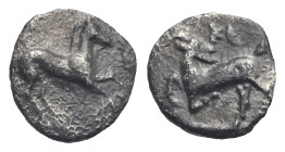 CILICIA. Kelenderis. Circa 425-400 BC. Obol (Silver, 8.82 mm, 0.78 g). Horse galloping right. Rev. Goat kneeling to left, head turned to right, KE abo...