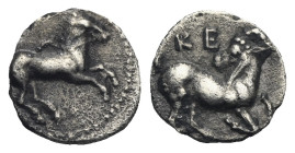 CILICIA. Kelenderis, circa 425-400 BC. Obol (Silver, 10.01 mm, 0.64 g). Horse prancing right Rev. Goat kneeling right, head reverted, KE above. SNG Le...