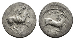 CILICIA. Kelenderis. Circa 380-370 BC. Stater (Silver, 23.30 mm, 9.68 g). Nude youth three quarters right, holding whip in the right hand, in the act ...