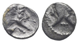 CILICIA. Mallos. Circa 425-385 BC. Obol (Silver, 8.73 mm, 0.59 g). Bearded janiform head. Rev. Forepart of man-headed bull running to right. SNG Levan...