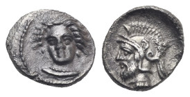 CILICIA. Tarsos. Time of Pharnabazos and Datames, circa 380-372 BC. Obol (Silver, 9.50 mm, 0.71 g). Struck circa 380 BC. Female head facing slightly l...