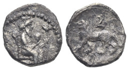 CILICIA. Tarsos. Mazaios, Satrap of Cilicia, 361-334 BC. Obol (Silver, 9.96 mm, 0.70 g). Crowned figure of Artaxerxes III in the guise of Baaltars sea...