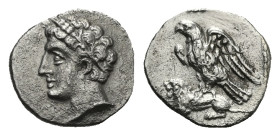 CILICIA. Uncertain mint. Circa 4th century BC. Obol (Silver, 12.02 mm, 0.87 g). Youthful male head left (Triptolemos ?) with curly hair wearing grain ...
