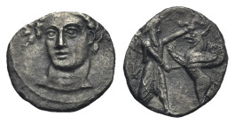 CILICIA. Uncertain mint. Circa 400-350 BC. Obol (Silver, 10.38 mm, 0.57 g). Female head facing slightly to left, wearing wreath. Rev. The Great King o...