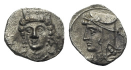 CILICIA. Uncertain mint. Circa 375-333 BC. Obol (Silver, 11.67 mm, 0.68 g). Head of Aphrodite (?) facing slightly three quarter left, wearing stephane...