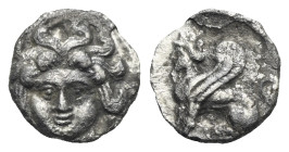 CILICIA, Uncertain mint, circa 4th Century BC. Obol (Silver, 10.32 mm, 0.60g). Facing female head. Rev. Sphinx seated left. SNG BnF 479; SNG Levante 2...