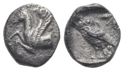 CILICIA. Uncertain mint. 4th century BC. Obol (Silver, 8.12 mm, 0.72 g). Forepart of Pegasos to left. Rev. Owl standing left, head facing; to right, o...