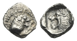 ASIA MINOR. Uncertain mint. Circa 5th century BC. Obol (Silver, 8.66 mm, 0.90 g). Forepart of roaring lion to right. Rev. Head of roaring lion to left...